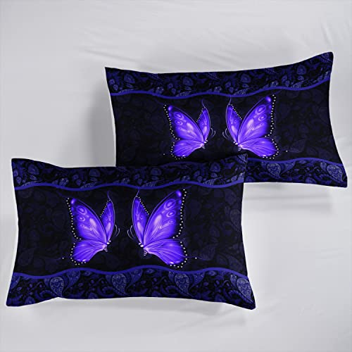 Hosima Purple Butterfly Bedding Set For Girls，Mandala Bedding Boho Floral Comforter Cover Decor For Bedroom, Butterfly Print Duvet Cover Twin Size.(No Comforter) #TOP2