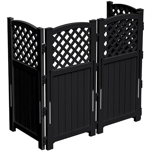 Devoko Outdoor Privacy Fence, 4 Fence Panels Privacy Screen Panels for Outside and Yard, Resin Air Conditioner Lattice Fence for Trash Can (Black)