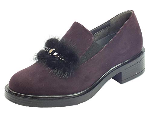 CINZIA SOFT IAB843145-C Mokasyny z obcasem tkaniny obrzeża, Buty Damskie, Wino, 38 EU