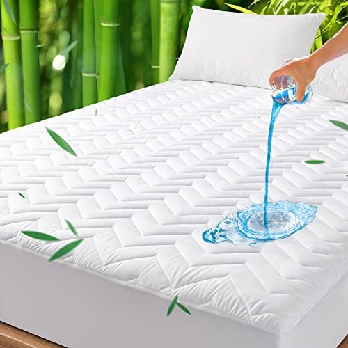 UNILIBRA Queen Size Bamboo Waterproof Mattress Pad, Quilted Breathable Mattress Protector, 6''-25'' Deep Pocket Fitted Mattress Cover for Queen Size Bed