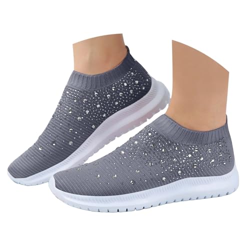 Women's Mesh Walking Shoes Rhinestone Glitter Slip On Ballroom Jazz Latin Dance Sock Sneakers Fashion Casual Breathable Loafers Non-Slip Soft Sole Orthopedic Shoes for Women Sneaker