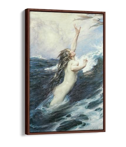 Poisson volant Herbert James Draper impression sur toile grand format sous cadre noyer