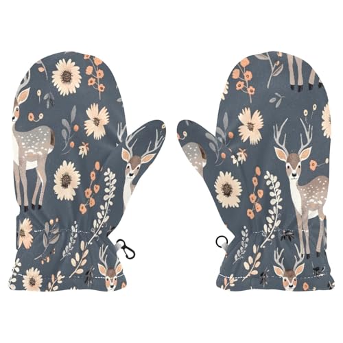 Kid's Winter Gloves Children Warm Gloves Deer with Flowers for Boys Girl Age 2-4 Years