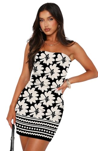 Image of OFEEFAN Summer Dresses for Women 2025 Strapless Ruched Party Club Bodycon Mini Dress