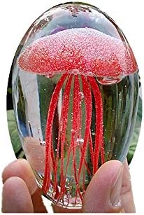 Colored Handmade Glow Glass Jellyfish Paperweight Aquarium Crystal Art Craft Collectible (red)