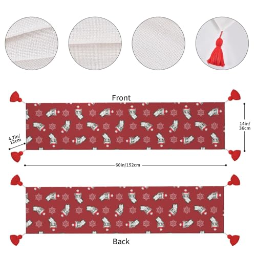 Chemin de table antidérapant chat de Noël avec pompons pour repas festifs