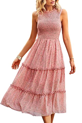 Jiraewh Damen ärmellos Sommerkleid Blumen Boho Chiffonkleid Rundhals...