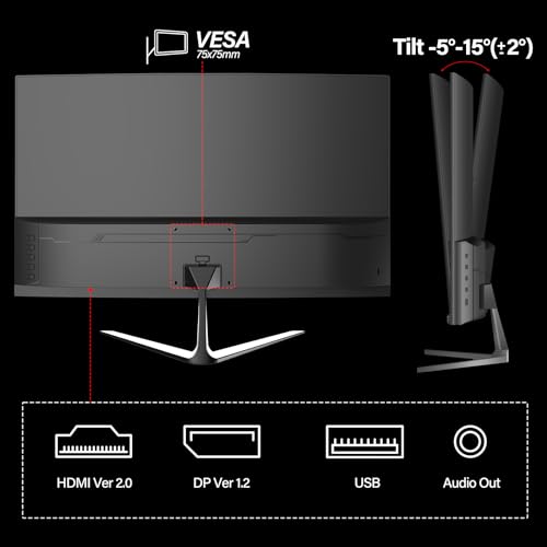Image of Gawfolk 25 Inch Gaming Monitor, 144hz /180hz Computer Monitor FHD 1080P PC Monitors,Frameless Curved Monitors VA,sRGB 100%, DisplayPort, HDMI,Eye Care, Wall Mount Compatible (Black)