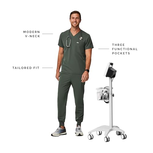 Image of FIGS Leon Scrub Top for Men - 3 Pockets, Tailored Fit, Modern V-Neck, 4-Way Stretch, Moisture-Wicking