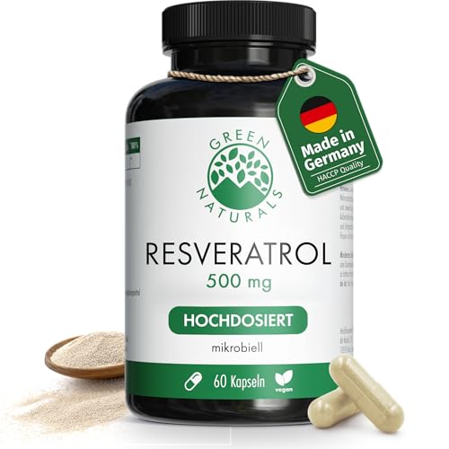 Trans Resveratrol 500mg aus Hefe - 60 Kapseln - Deutsche Herstellung - 100% Vegan & Ohne Zusätze - Vorrat für 2 Monate - Apothekenqualität - Green Naturals®