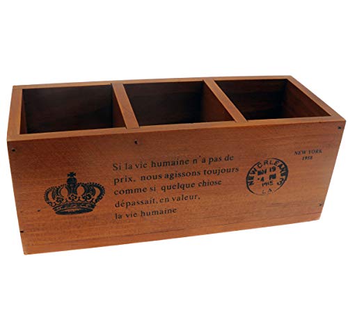 Organizador de madera para escritorio, color antiguo/mando a distancia, caja de madera para escritorio, suministros de oficina, hogar, mesa auxiliar, 24 x 10 x 10 cm