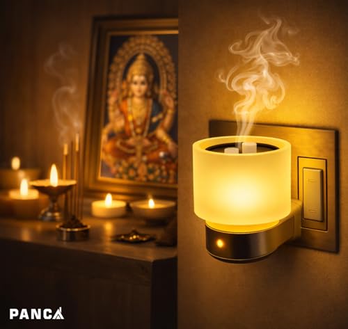Image of PANCA Electric Kapoor Dani with Night Lamp | Camphor Diffuser & Aroma Oil Burner for Home | Fragrance Lamp for Living Room, Puja & Bedroom | Incense Holder & Home Aroma Diffuser