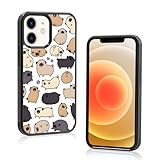 Odhtst Aesthetic Cute Cartoon Pug Dog Phone Case Compatible with iPhone 12 Mini Case 5.4 Inch, TPU Shockproof Protection Funny Kawaii Animal Pet Lovers Phone Case for Girl Women Cover Black