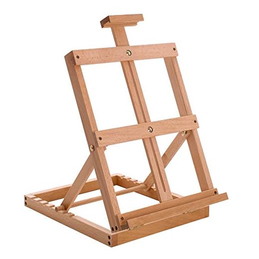 U.S. Art Supply Venice Heavy Duty Tabletop Wooden H-Frame Studio Easel - Artists Adjustable Beechwood Painting and Display Easel, Holds Up to 23" Canvas, Portable Sturdy Table Desktop Holder Stand