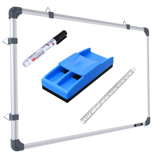Image of GOSHU Non Magnetic 1.5 feet x2 feet Double Sided Board Whiteboard & Chalkboard Combo with Marker, Duster & 30cm Scale Ideal for Home, Office, Study & Planning Solution (1.5x2 feet, Pack of 4 Items)