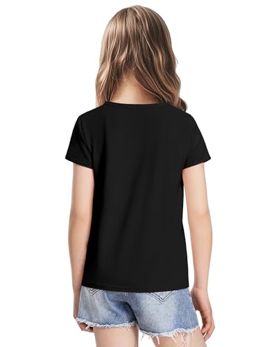 Image of Girls Short Sleeve Shirts Cotton Crew Neck T-Shirt Kids Plain Tees Tops Size 5-12 Years
