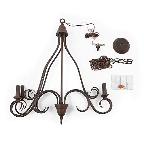 Laluz 5 Lights Transitional Island Pendant Iron Chandelier In Rusty Metal Finish With Candlesticks, 24" Medium Foyer Light Fixture #TOP6