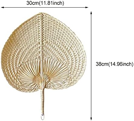 2Pcs Bamboo Hand Fan, Natural Rattan Fan, Woven Palm Leaf Hand Fan, Handmade Hand Weaving Fan, Heart Shaped Bamboo Woven Fan, Summer Cooling Fan Home Decoration