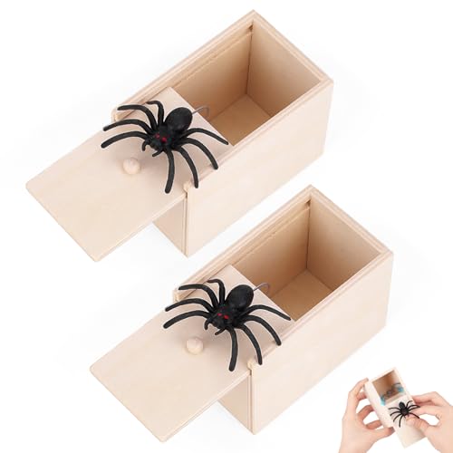 Spider in a Box Prank 2 Pcs Spider Scare Prank Box Funny Wooden Scare Box Fun Halloween and April Fools Day Toys