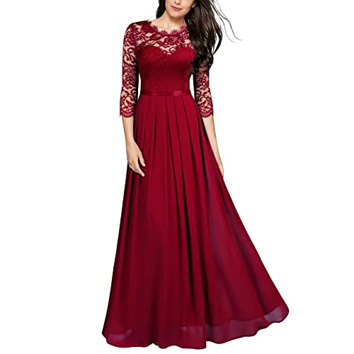 2025 - Mujeres Sexy Cuello en V Encaje Gasa Tirantes Vintage Color Sólido Mangas Encaje Vestido Princesa Vestido Corto Elegante Vestido Mujer, rojo, L