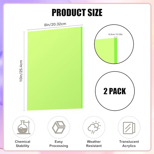 Image of Fluorescent Green Acrylic Sheets 1 /8 inch Thick 3mm 2 Pack 8 x 10 Clear Plexiglass Sheets,for Sign,Craft,Painting,Laser Cutting,DIY Display Projects (8 inchx 10 inch, Fluorescent Green, 2)