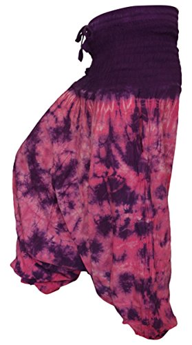 Shopoholic Fashion Hippie Colorful Tie Dye Baggy Harem Trouser,Loose Fit Pants (Purple Pink Mix)