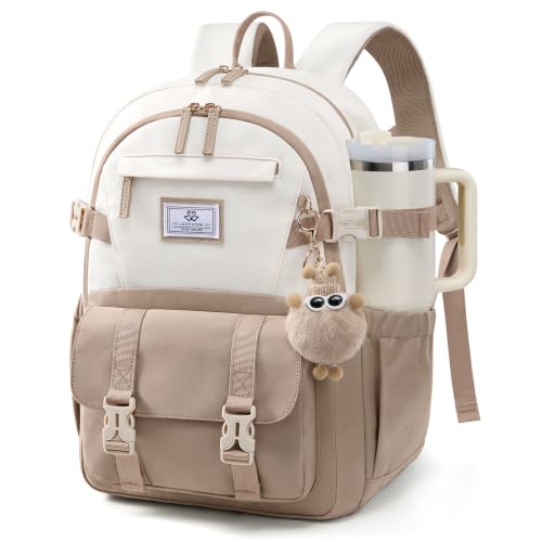 LOVEVOOK School Backpack for Teen Girls Bookbag for 8-16 Student Middle High College Back to School Cute Kids Backpack 15.6 Inch Khaki-beige