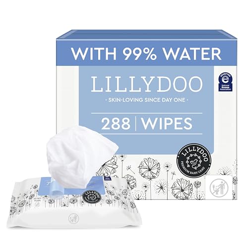 Image of LILLYDOO Baby Wipes with 99% Water – Unscented, Hypoallergenic, Plant-Based, Strong & Plastic-Free, Compostable, 4 resealable Packs x 72 (288 Wipes Total)