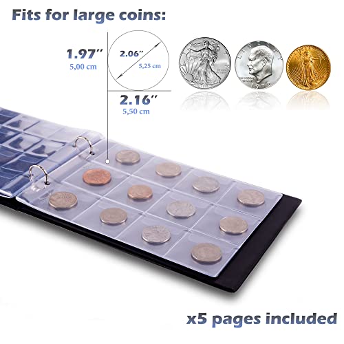 3In1 Coin Holder Album 180 Pockets - Paper Money Collection 10 Pockets - Large Storage Book For Collectors And Great For Gold Silver Dollars Dollar Bill Currency Quarters Penny Foreign Coins (Black) #TOP2