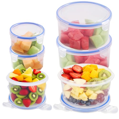 Lytonix 6 Piezas Recipientes Herméticos para Alimentos, 3 x 300ml y 3 x 600ml, Reutilizables, Recipientes de Plástico Alimento con Tapas Herméticas, Aptos para Microondas, Congelador y Lavavajillas