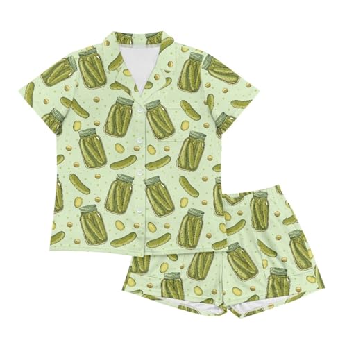 Image of Renewold Women's Short Sleeve Pajama Set Button Down Sleepwear with Notch Collar Soft Lounge Top and Shorts with Pockets