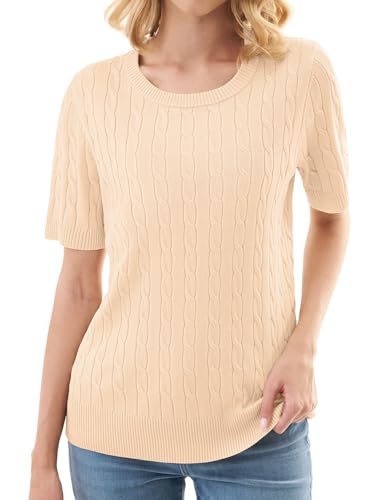 GKBK Womens Short Sleeve Cable Knit Sweater Lightweight Ribbed Pullover Office Casual Blouse 2026 - image 2