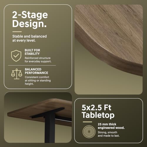 Image of V ONE Electric Standing Desk with 1-Piece Solid Top | Heavy Duty Height Adjustable Computer Desk | 3 Memory Preset | 5 Year Warranty | for Home Office (Claire Ork, 120 * 60 CM)