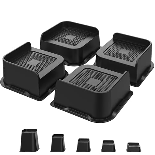 USION Lot de 4 rehausseurs de lit carrés de 5,1 cm, jusqu'à 2 268 kg, rehausseurs de table, rehausseurs de hauteur de lit, rehausseurs de lit, rehausseurs de cadre de lit, rehausseurs de bureau (noir)