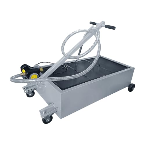 WIILAYOK 20 Gallon Oil Drain Pan, Low Profile Oil Pans for Changing Oil, w/Electric Pump, T-Handle and J-Hook Makes Drain Easier, Ideal for Car, Truck, Gray
