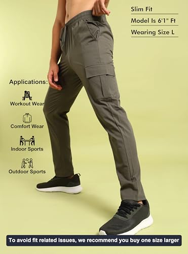 Image of TECHNOSPORT Men's Regular Fit Mid Rise Polyester Solid Cargos for Activewear, Regular Use and Quick Dry