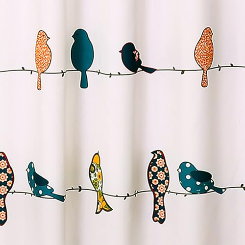 Image of Lush Decor Rowley Birds Shower Curtain, 72 inch W x 72 inch L, Multi - Colorful Floral Bird Pattern - Whimsical & Playful Bird Shower Curtain - Farmhouse, Coastal, & Boho Bathroom Decor
