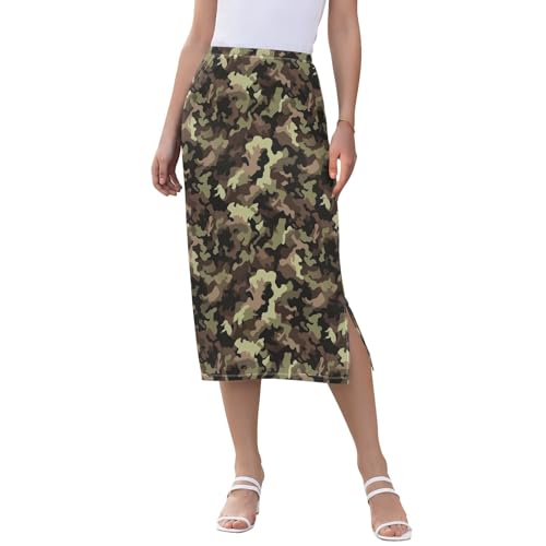 Women's Flowy High Waist Midi Skirts Beach Double Split Skirt