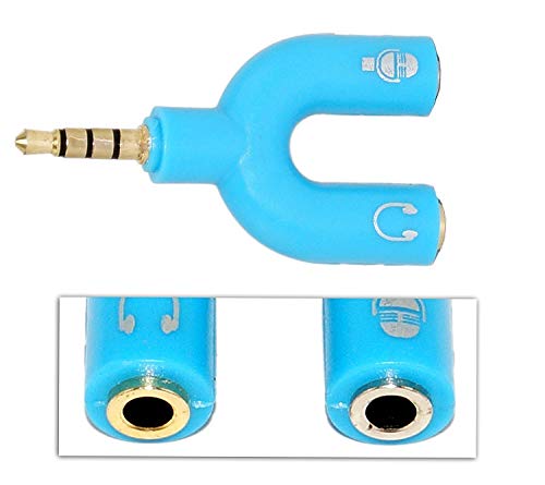 Image of FENTICO 3.5mm Stereo TRS Female Jack to Headphone Microphone Splitter Converter Adaptor (Specially Designed for Mobile and Tablet Only), Colour - Blue