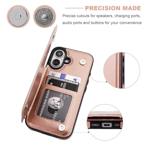 ONETOP Compatible with iPhone 16 Wallet Case with Card Holder, PU Leather Kickstand Card Slots Case, Double Magnetic Clasp and Durable Shockproof Cover 6.1 Inch (Rose Gold) by ONETOP - Used condition - Image 7