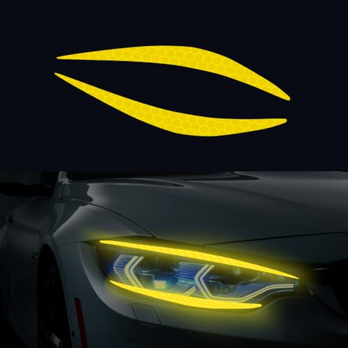 Image of 4 Pcs Reflective Eyeliner Car Decals-2 Pair Super Bright Vinyl Stickers for Headlights, High Reflective Car Headlight Eyelashes Sticker Cute Girl Car Accessory (Yellow)