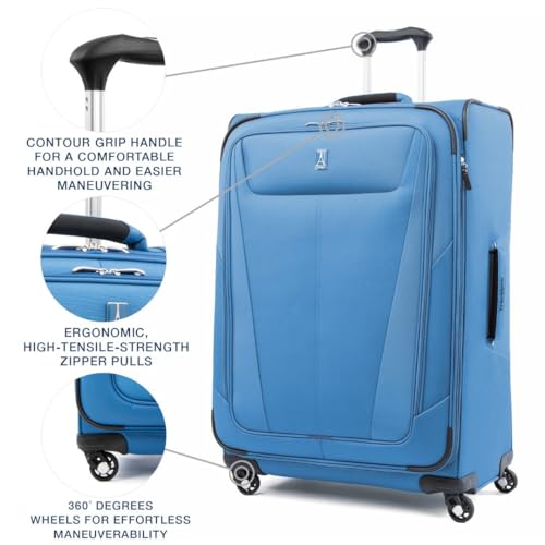 Travelpro Maxlite 5 Softside Expandable Checked Luggage with 4 Spinner Wheels, Lightweight Suitcase, Men and Women, Azure Blue, Checked Large 29-Inch2