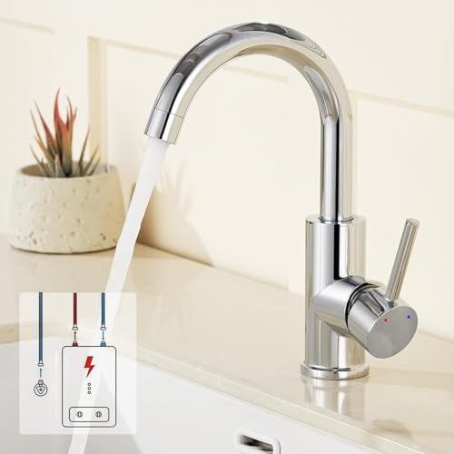 Auralum Küchenarmatur Niederdruck Armatur Küche/Bad, 360°Drehbar Wasserhahn Küche Niederdruck mit 3 Anschluessen Fuer Boiler, Waschbecken Armaturen aus Messing Verchromt