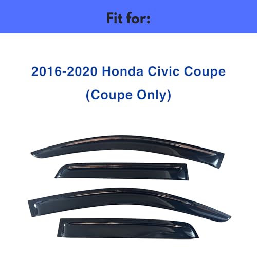 Image of IG Window Visors Fit for 2016-2020 Honda Civic Coupe, Out-Channel Rain Guards Vent Wind Deflectors 4PC, Car Accessories for 16-20 Civic Coupe (Coupe Only)