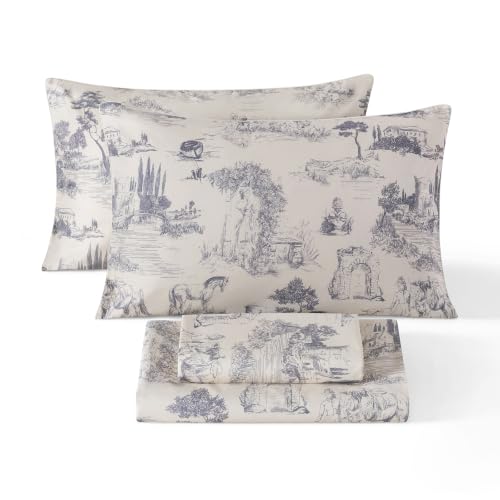 Image of French Country Vintage Toile Percale Sheets Queen Size Deep Pocket