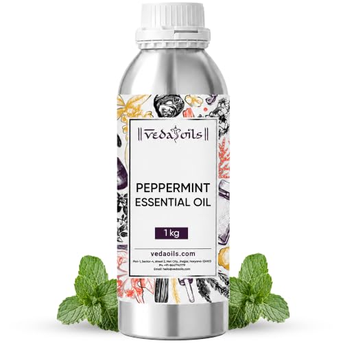 Image of VedaOils Peppermint Essential Oil 1Kg | 100% Pure & Natural Therapeutic Grade, Undiluted | Peppermint Oil for Skin, Hair Growth, Hair Fall Control & Scalp Care 1kg