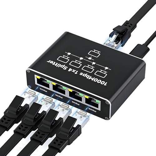 Image of Ethernet Splitter 1 to 4,1000Mbps High Speed Network Splitter,LAN Splitter 2 Port with USB Power Cable,for Cat 5 /5e /6 /7 /8 Cable, 4 Devices Simultaneous Networking, Internet Switch 1 in 4 Out
