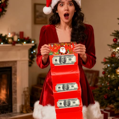 2stk Weihnachts Geldhalter, Weihnachtsmann Geldumschläge mit 10 Fächern DIY Spaß Geschenkkartenhalter für Weihnachtsüberraschungspartys für Frauen Männer Kinder Familie Eltern (Rot)