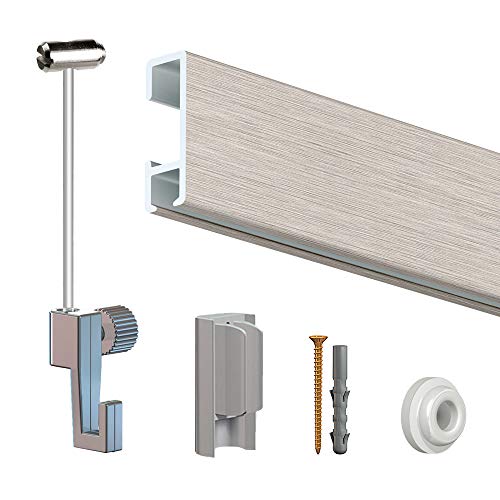 Set di guide per appendere quadri, lunghezza 4 metri ed estensibili, per personalizzare la tua parete, ganci inclusi, argento, 2m