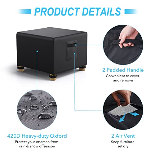 Mrrihand Square Patio Ottoman Cover, Waterproof Outdoor Ottoman Cover Rectangle, Heavy-Duty Patio Furniture Table Cover With Padded Handles & Air Vent, 28" W*22" D*17" H #TOP2